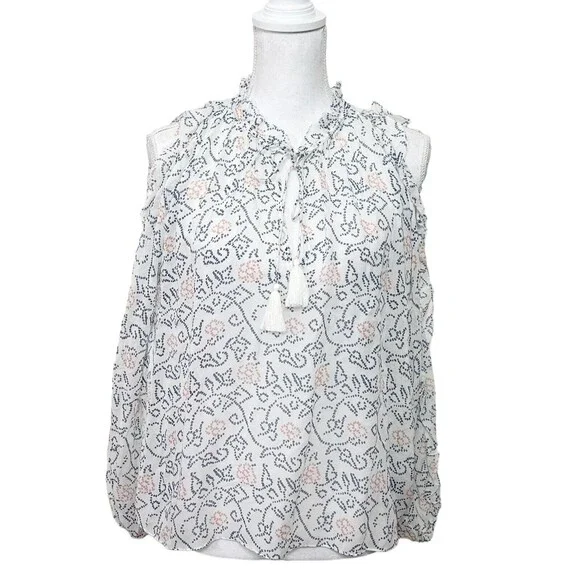 Ulla Johnson New Dunia Silk Blouse Women’s Size 0 Cold Shoulder Floral Ruffle